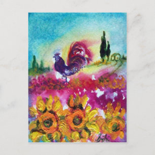 SONNENBLUMEN UND SCHWARZE ROOSTER POSTKARTE