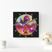 SONNENBLUMEN UND SCHWARZE ROOSTER QUADRATISCHE WANDUHR (Zuhause)