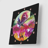 SONNENBLUMEN UND SCHWARZE ROOSTER QUADRATISCHE WANDUHR (Winkel)
