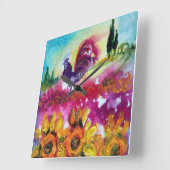 SONNENBLUMEN UND SCHWARZE ROOSTER QUADRATISCHE WANDUHR (Winkel)