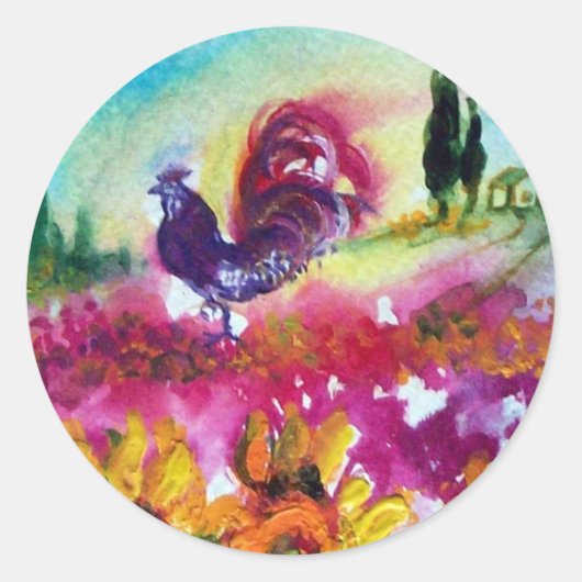 SONNENBLUMEN UND SCHWARZE ROOSTER RUNDER AUFKLEBER (Vorderseite)