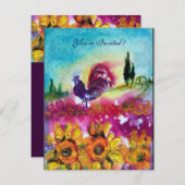 SONNENBLUMEN UND SCHWARZE ROOSTER Rustikale Landsc Einladung (Vorne/Hinten)