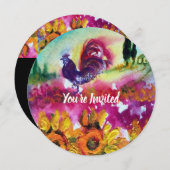 SONNENBLUMEN UND SCHWARZE ROOSTER Rustikale Landsc Einladung (Vorne/Hinten)