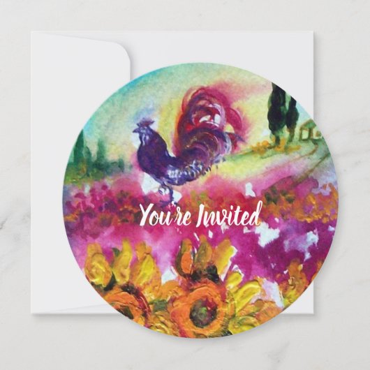 SONNENBLUMEN UND SCHWARZE ROOSTER Rustikale Landsc Einladung (Vorderseite)