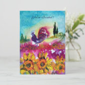 SONNENBLUMEN UND SCHWARZE ROOSTER Rustikale Landsc Einladung (Stehend Vorderseite)