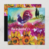 SONNENBLUMEN UND SCHWARZE ROOSTER Rustikale Landsc Einladung (Vorne/Hinten)