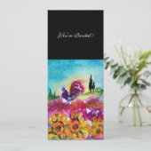 SONNENBLUMEN UND SCHWARZE ROOSTER Rustikale Landsc Einladung (Stehend Vorderseite)