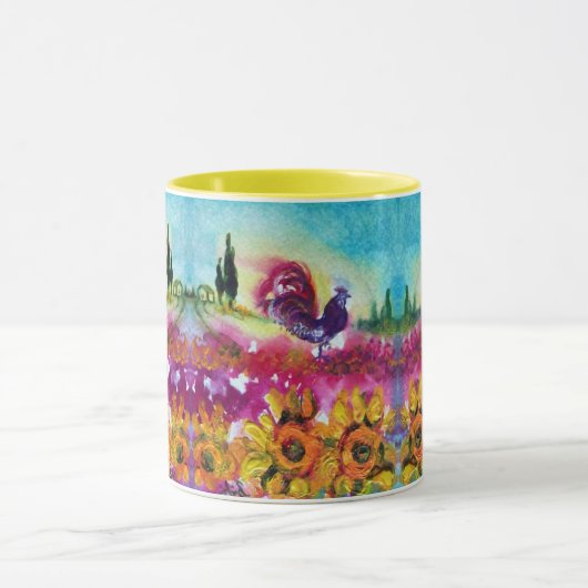 SONNENBLUMEN UND SCHWARZE ROOSTER TASSE (Zentrum)