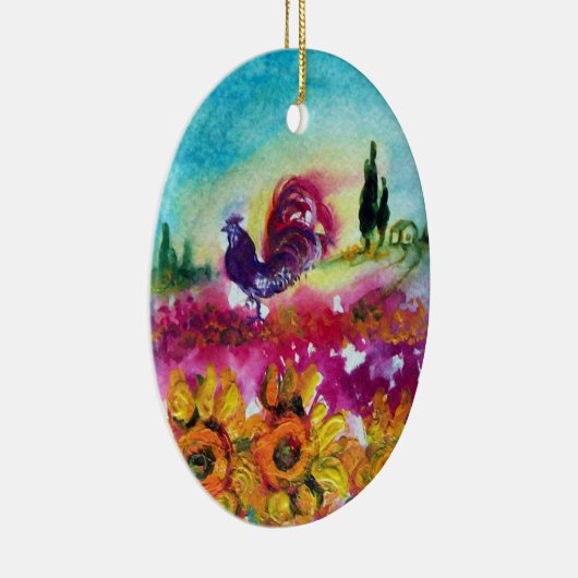 SONNENBLUMEN UND SCHWARZER HAHN KERAMIKORNAMENT (Rechts)