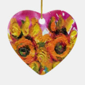 SONNENBLUMEN UND SCHWARZES ROOSTER HERZ KERAMIK ORNAMENT (Hinten)