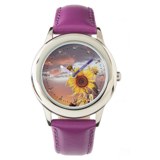 SONNENBLUMEN UND SOMMERSONNENANSCHLUSS, PINK CLOUD ARMBANDUHR (Vorderseite)