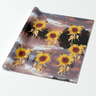 SONNENBLUMEN UND SOMMERSONNENUNTERGANG GESCHENKPAPIER