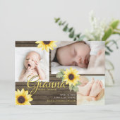 Sonnenblumen und Stallholz Foto Einladung (Stehend Vorderseite)