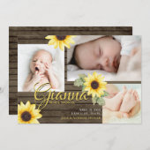 Sonnenblumen und Stallholz Foto Einladung (Vorne/Hinten)