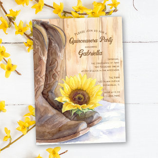 Sonnenblumen- und Stiefel-Western-Quinceanera-Part Einladung