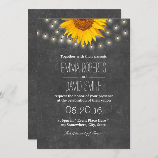 Sonnenblumen- und Strandlampen-Hochzeit Einladung (Vorne/Hinten)