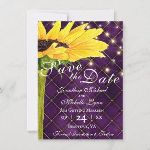 Sonnenblumen und Strandlicht bei Lila Hochzeit Save The Date