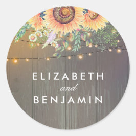 Sonnenblumen und Streichelleuchten Rustikaler Holz Runder Aufkleber