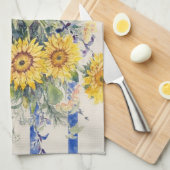 Sonnenblumen und Streifen Geschirrtuch (Viertel Falte)