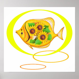 Sonnenblumen und tropische Fische. Poster