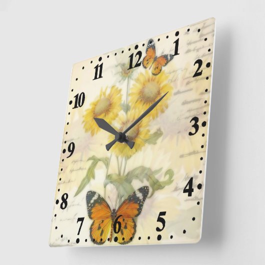 Sonnenblumen und viereckige Schmetterlingswand Quadratische Wanduhr (Winkel)