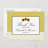 Sonnenblumen und Vintage Hochzeit Dankeschön Postkarte (Vorne/Hinten)