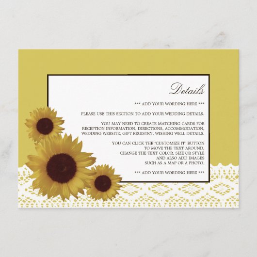 Sonnenblumen und Vintage Hochzeitsstimmung Begleitkarte (Vorderseite)