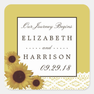 Sonnenblumen und Vintage-Spitze Hochzeit Quadratischer Aufkleber