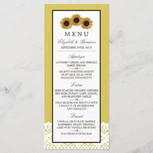 Sonnenblumen und Vintage-Spitzen-Hochzeitsmenü Menükarte