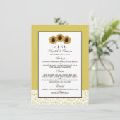 Sonnenblumen und Vintages Hochzeitsmenü Menükarte (Stehend Vorderseite)