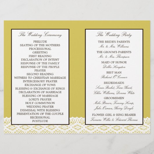 Sonnenblumen und Vintages Hochzeitsprogramm (Rückseite)