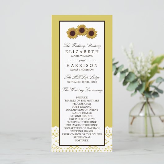 Sonnenblumen und Vintages Hochzeitsprogramm Programm (Stehend Vorderseite)