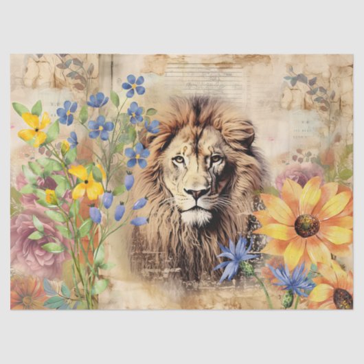 Sonnenblumen und Vintages Löwenkopfpapier Seidenpapier (Vorderseite)