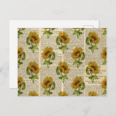 Sonnenblumen und Vintages Newsprint Postkarte (Vorne/Hinten)