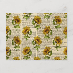 Sonnenblumen und Vintages Newsprint Postkarte