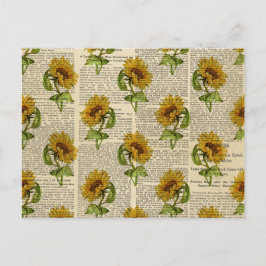 Sonnenblumen und Vintages Newsprint Postkarte