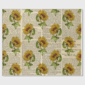 Sonnenblumen und Vintages Zeitungspapier Geschenkpapier (Flach)