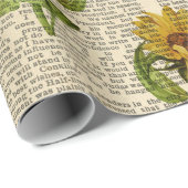 Sonnenblumen und Vintages Zeitungspapier Geschenkpapier (Rolleneckpunkt)