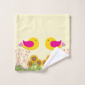 Sonnenblumen und Vögel Badhandtuch Set (Waschlappen)