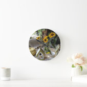 Sonnenblumen und Vogelhaus Vollständige Herbstausa Runde Wanduhr (Zuhause)