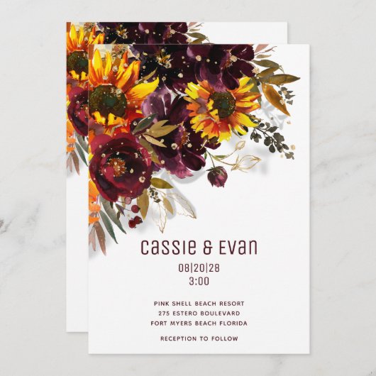 Sonnenblumen und Wein Moderne Sonnenblumen Hochzei Ankündigung (Vorne/Hinten)