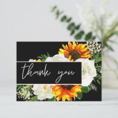 Sonnenblumen und Weiß Rose Artsty Floral - Schwarz Dankeskarte (Stehend Vorderseite)