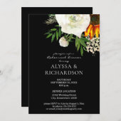 Sonnenblumen und Weiße Probe Abendessen - Schwarz Einladung (Vorne/Hinten)