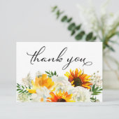 Sonnenblumen und Weiße Rose Blüte 2 Weiß Dankeskarte (Stehend Vorderseite)