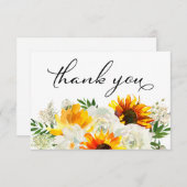 Sonnenblumen und Weiße Rose Blüte 2 Weiß Dankeskarte (Vorne/Hinten)