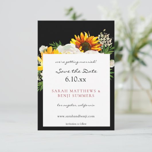 Sonnenblumen und Weißrosen Künstlerische Blüte - S Save The Date (Stehend Vorderseite)