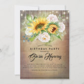 Sonnenblumen und Weißrosen Rustikale Geburtstagspa Einladung (Vorderseite)
