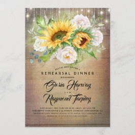Sonnenblumen und Weißrosen Rustikale Probe Abendes Einladung
