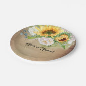 Sonnenblumen und Weißrosen Rustikaler Fall Pappteller (Schrägansicht)