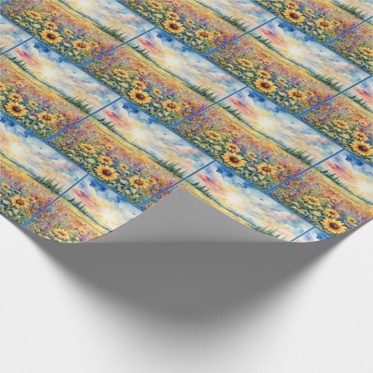 Sonnenblumen und Wildblume Geschenkpapier (Ecke)
